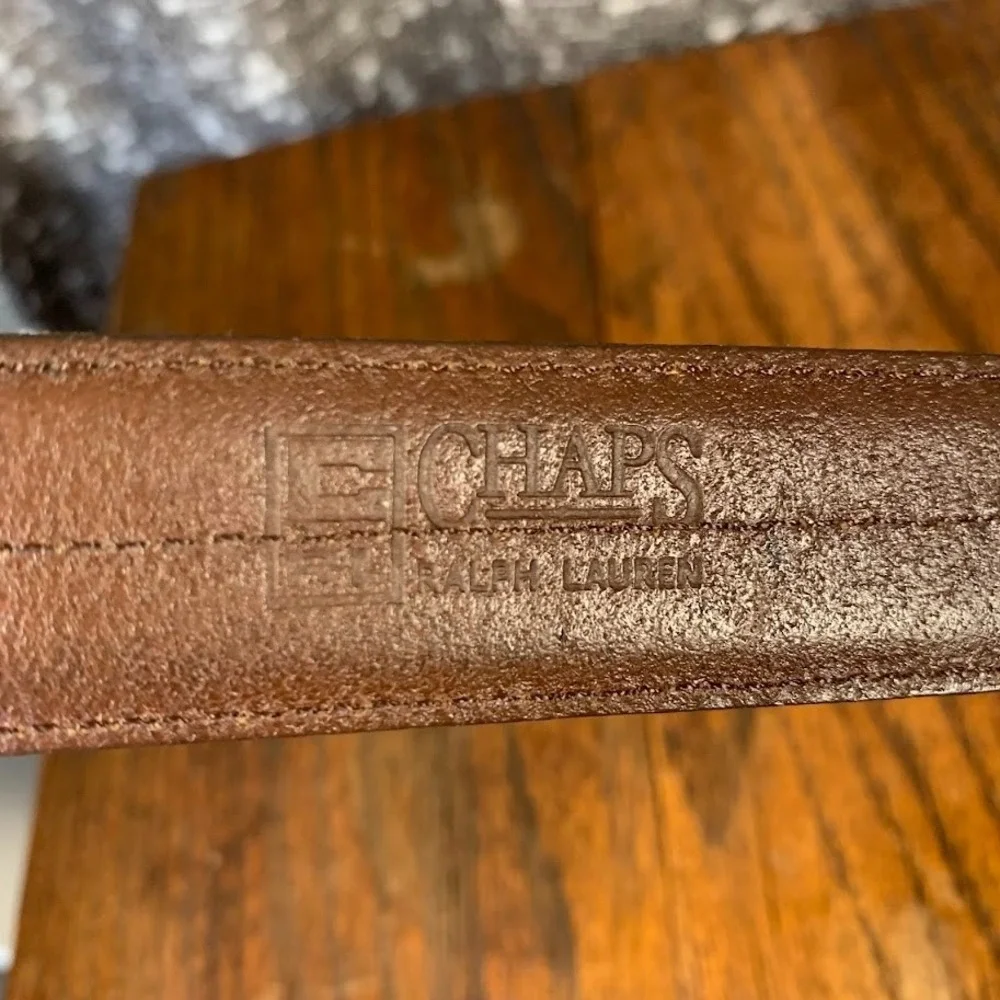 Chaps‎ Ralph Lauren Belt Mens 34 / 85 Brown Classic Genuine Leather Brass Buckle